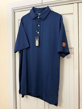 FootJoy Men's Navy Polo with Orange 43 Sleeve Patch medium